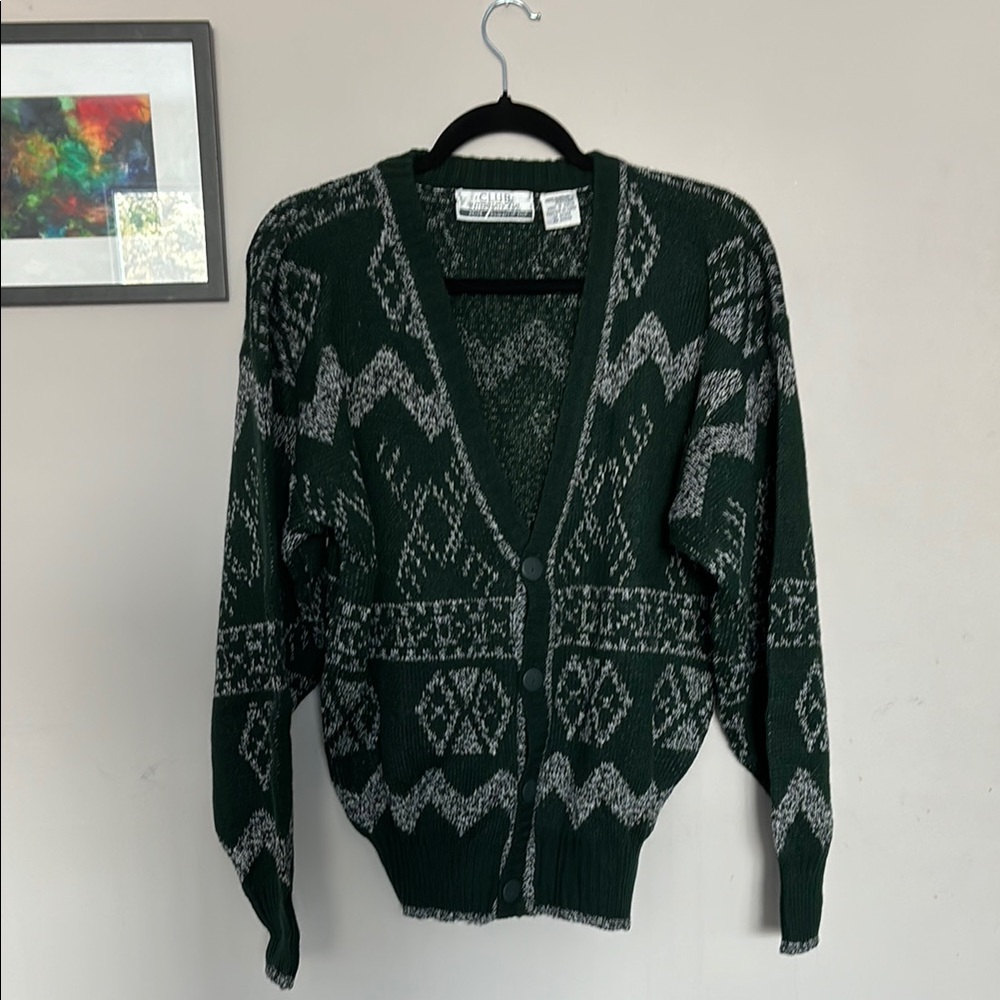 Vintage Green oversized Cardigan Sweater - Picture 2 of 4